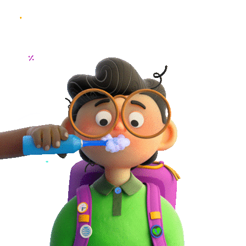 An elementary school kid having his teeth brushed