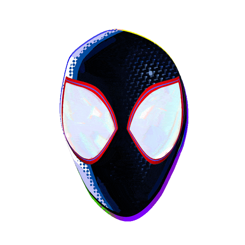 A glitching image of Spiderman's mask
