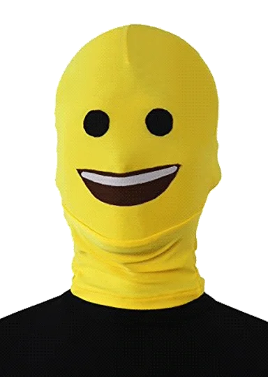 A real life animated emoji of a guy with different masks on