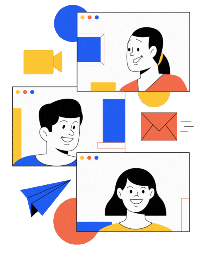 Three people in a group video chat